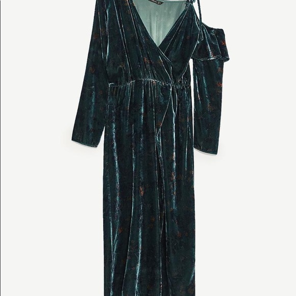 Zara | Dresses | Zara Green Velvet Asymmetrical Dress | Poshmark